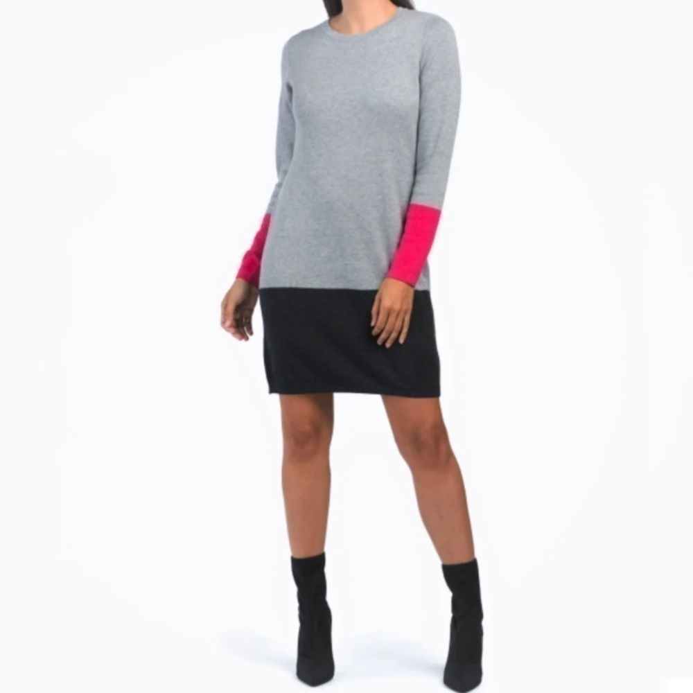 Nicole Miller Color Block Dress NEW Medium Gray Pink Long Sleeve Mini